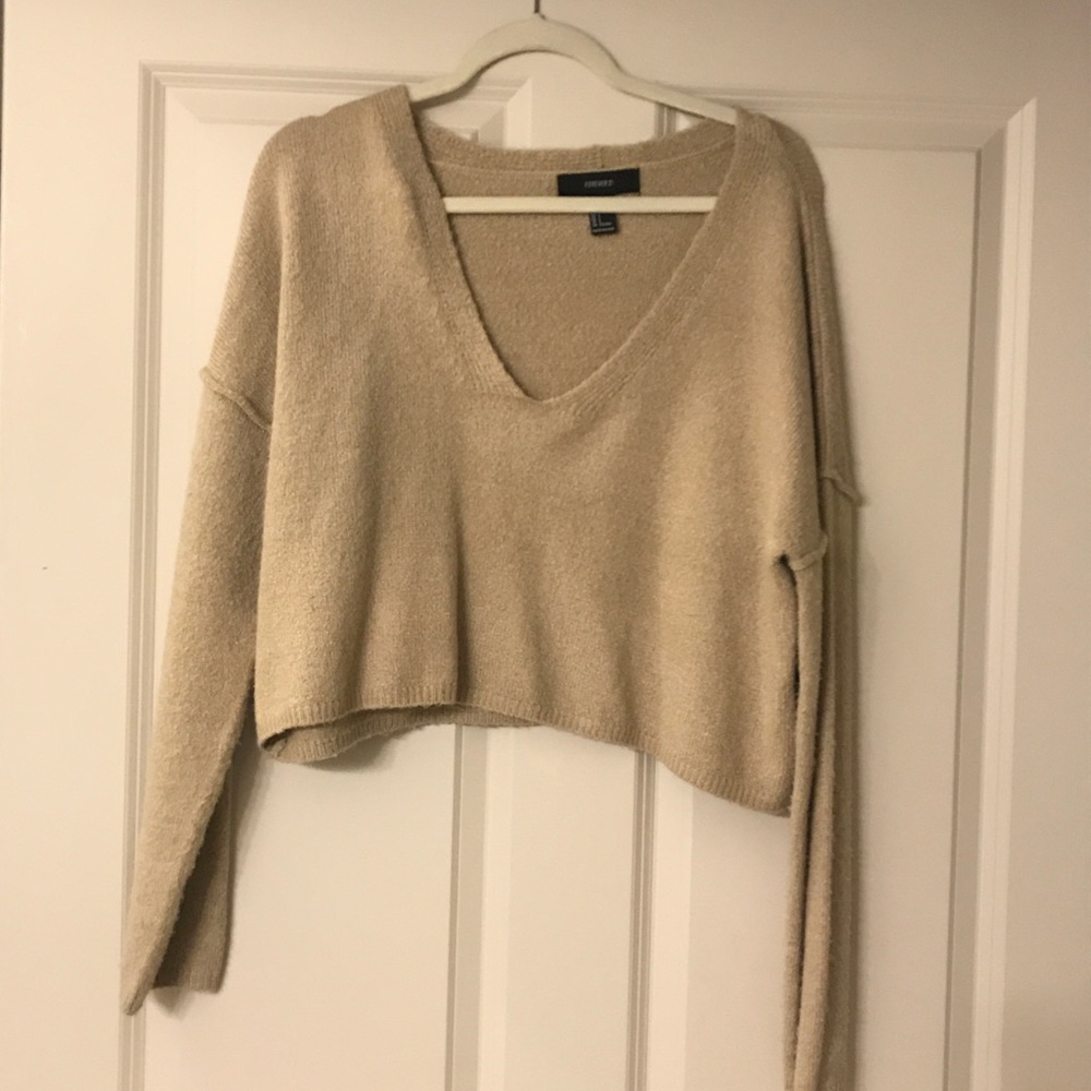 Forever 21 Tan Cropped Sweater